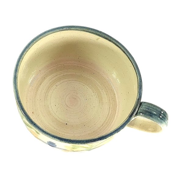 Soup Bowl Mug Artisan Handmade Glazed Pottery Floral 1991 Vintage - Picture 10 of 10